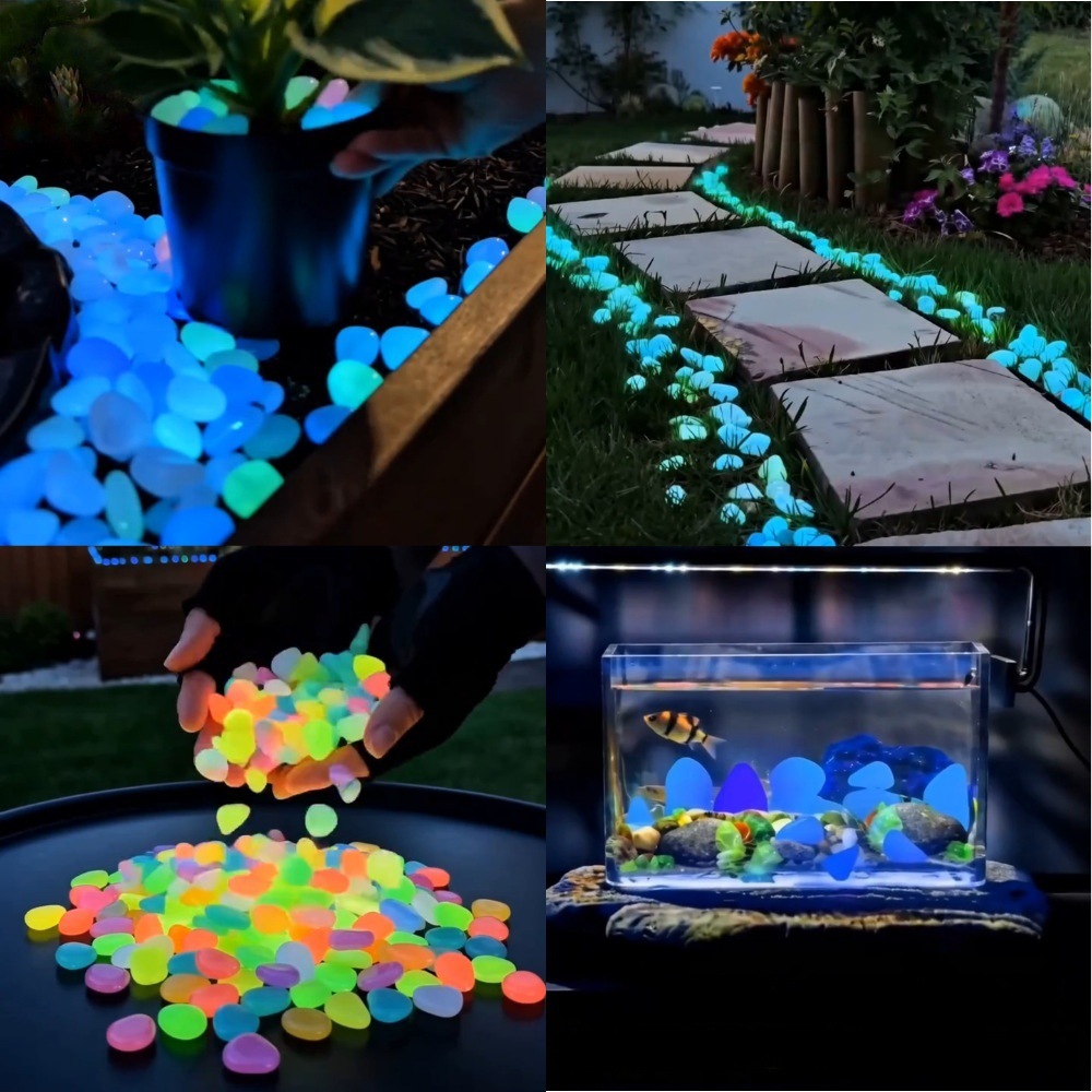 Aquarium Fish Items - Karanlıkta Parlayan Renkli Taşlar, Bahçe Taşları,
